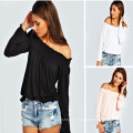 off Shoulder T Shirt Autumn Fashion Long Sleeve Pure Color Tops